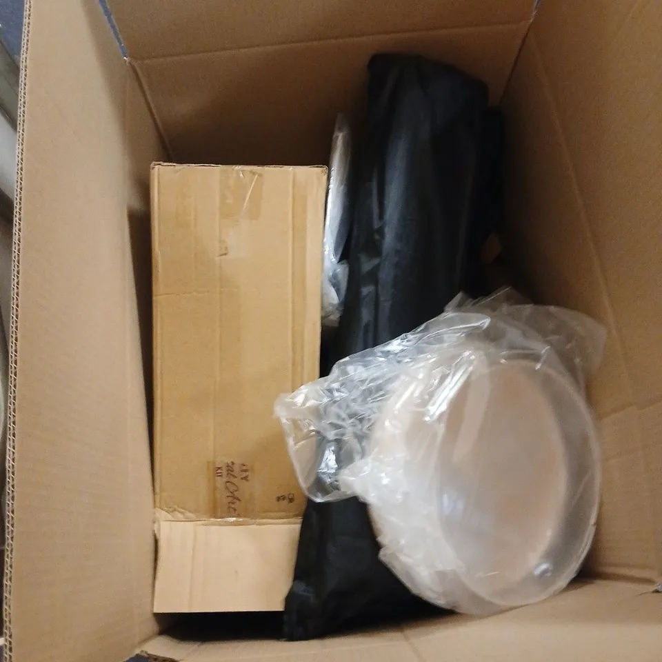 BOCX OF APPROXIMATELY 10 ASORTED ITEMS INCLUDING RUBBER MATS , LIGHT SHADE AND PILLOWS