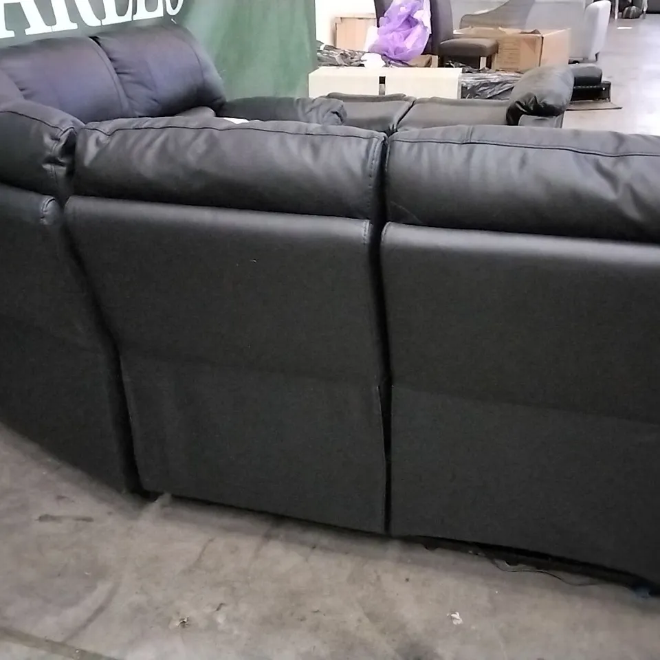 QUALITY BRITISH DESIGNER LEIGHTON POWER RECLINER CORNER GROUP SOFA - BLACK LEATHER 