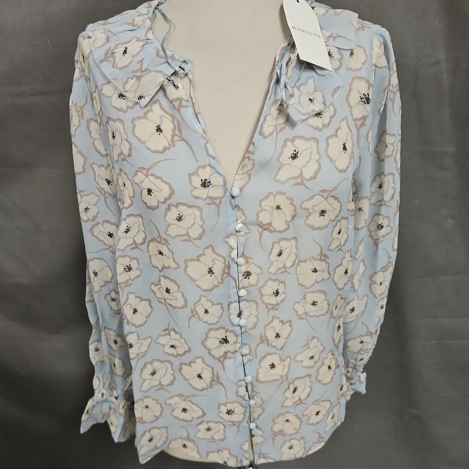 MONSOON CHLOE BLOUSE IN BLUE MULTI SIZE L