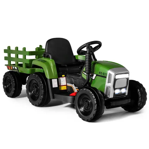 BOXED COSTWAY 12V KIDS RIDE ON TRACTOR WITH TRAILER MUSIC AND LED LIGHTS - BLACK