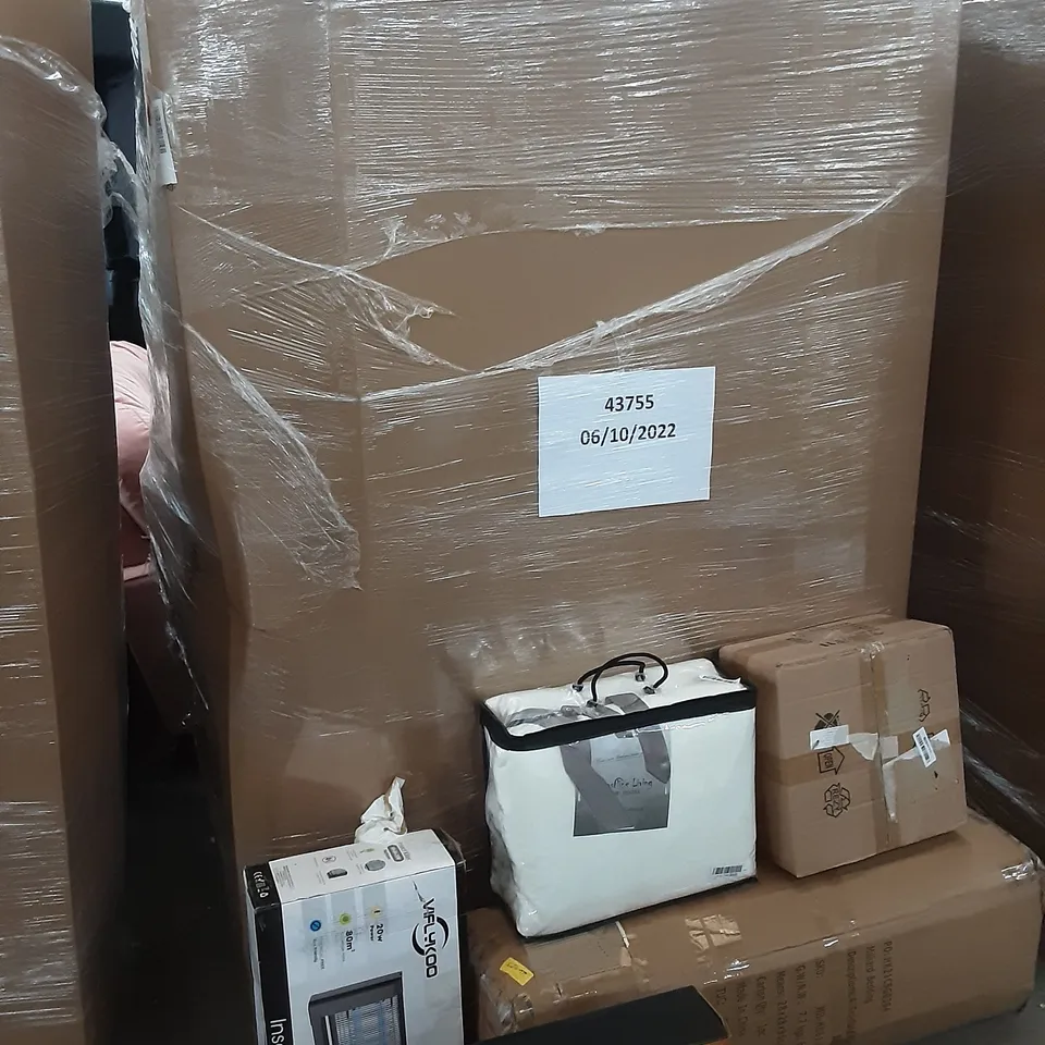 LARGE PALLET OF ASSORTED HOMEWARE ITEMS TO INCLUDE TRIFOLD MATTRESS, INSERT KILLER, PICTURE FRAMES SET ETC