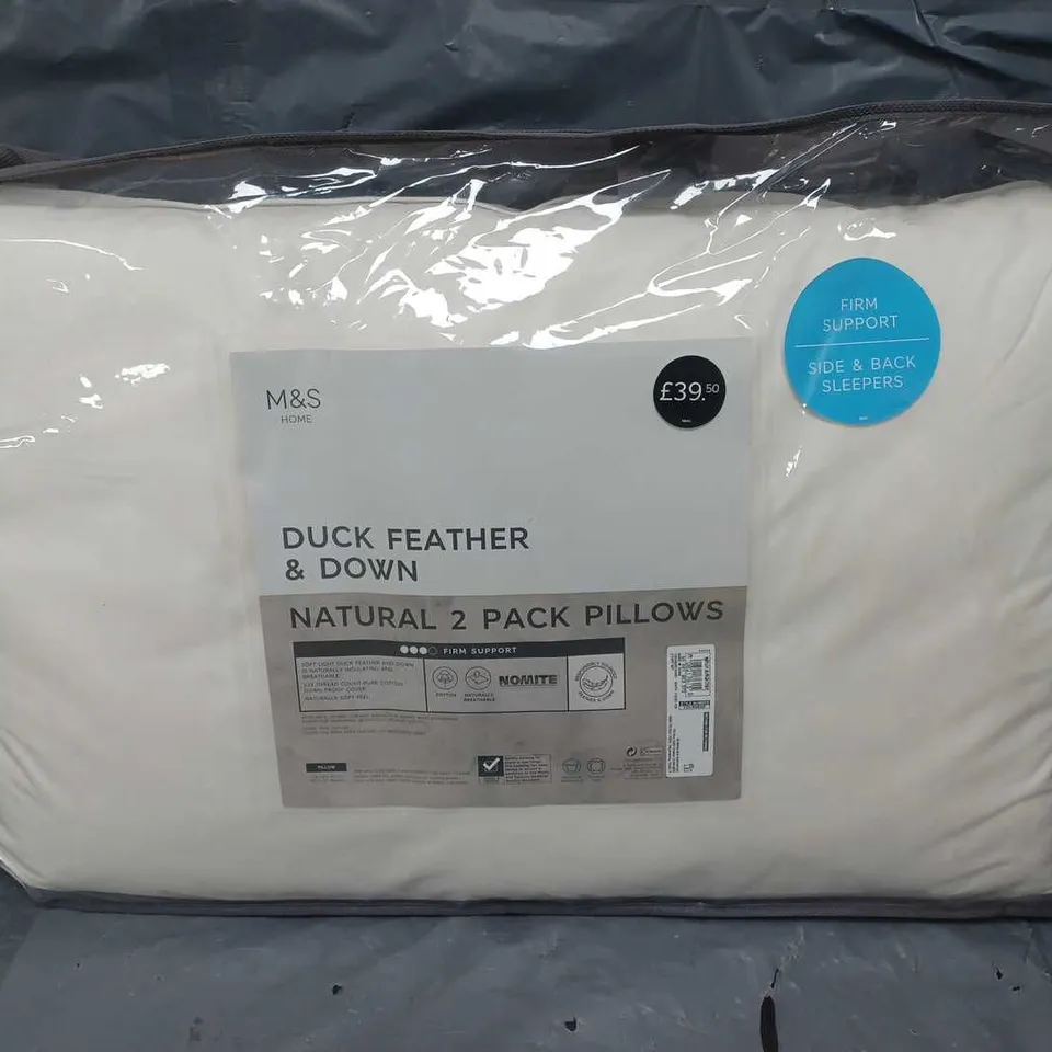 M&S DUCK FEATHER & DOWN NATURAL 2 PACK OF PILLOWS IN WHITE