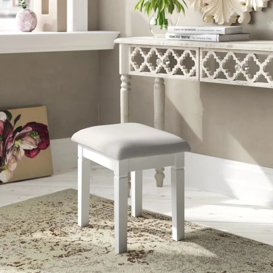 BOXED BULPITT SOLID WOOD DRESSING TABLE STOOL WHITE
