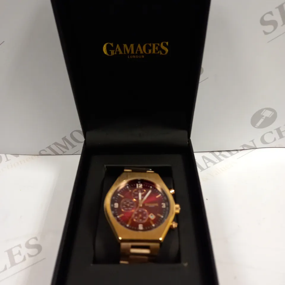 BOXED GAMAGES LONDON ENTERPRISE MENS AUTOMATIC ROSE GOLD STAINLESS STEEL BRACELET WATCH