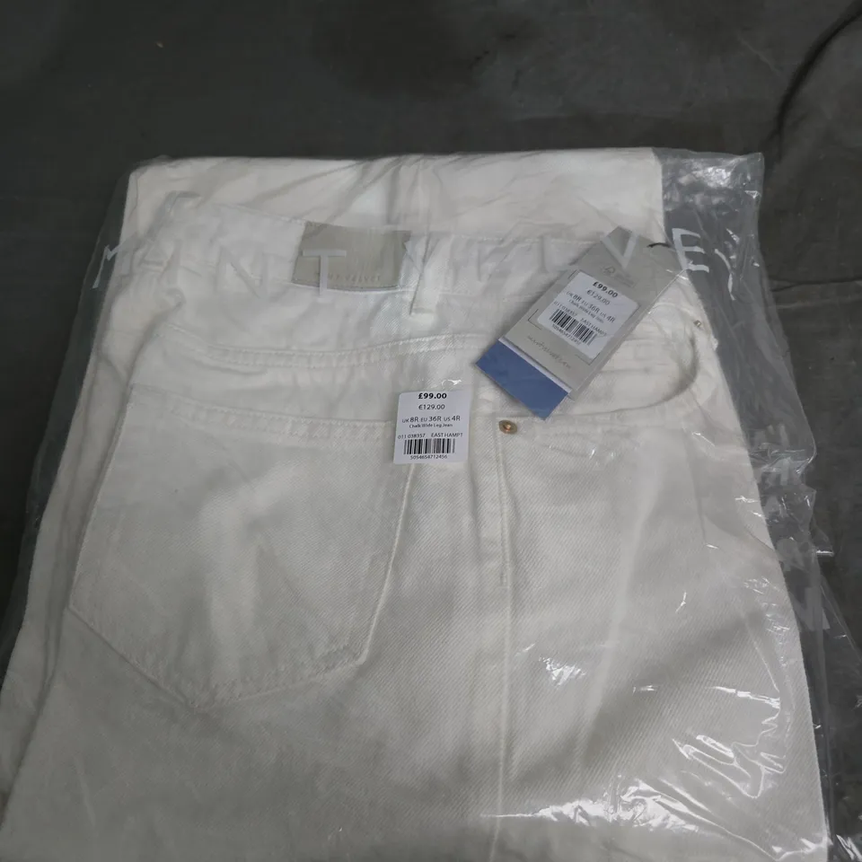 MINT VELVET CHALK WHITE WIDE LEG JEANS, UK 8R (EU 36R, US 4R) – WITH TAGS