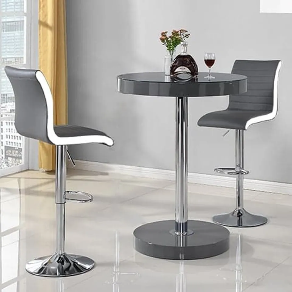 BOXED HAVANA ROUND BAR TABLE IN STRADA GREY HIGH GLOSS (3 BOXES)