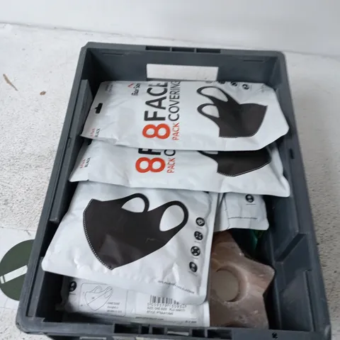 BOX CONTAINING A MIX OF APPROXIMATELY 15 ASSORTED ITEMS INCLUDING FACE MASKS, SMALL FAN, CANDLE ETC. 