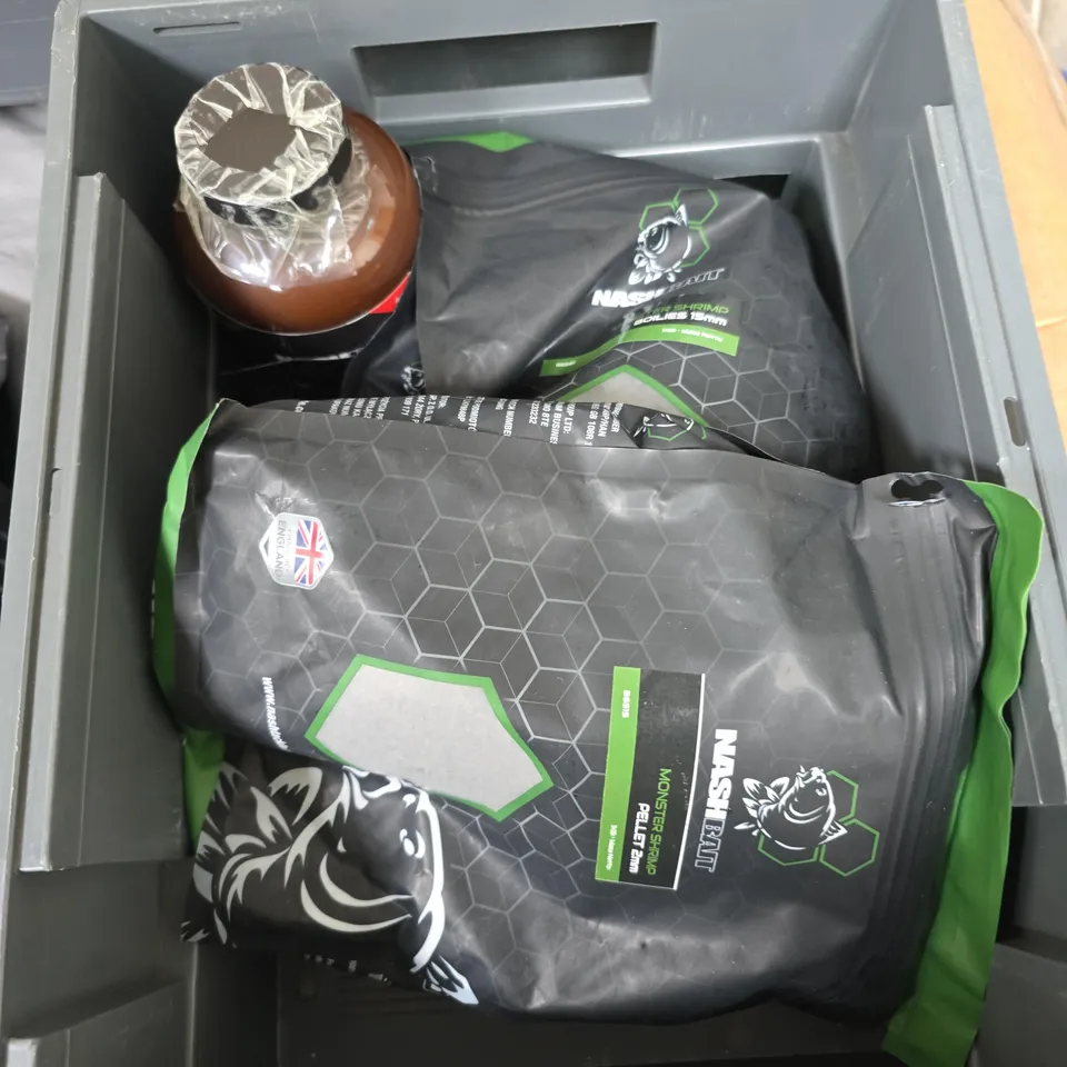 TOTE OF APPROXIMATELY 5 ASSORTED FISHING BAIT ITEMS TO INCLUDE: MONSTER SHRIMP PELLETS