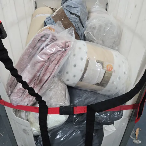 CAGE OF APPROXIMATELY 15 ASSORTED HOUSEHOLD ITEM TO INCLUDE EYELET CURTAINS, AND DUVET SETS, ETC - COLLECTION ONLY