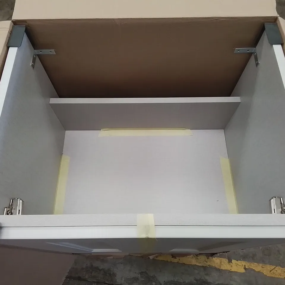 BOXED AS NEW CALYPSO CHELSWORTH FLOOR STANDING VANITY UNIT IN CONTOUR GREY - 585X448X822MM