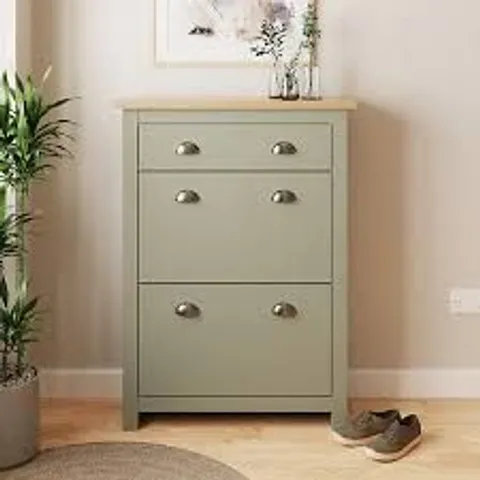 BOXED GFW LANCASTER 2 DOOR SINGLE DRAWER SAGE GREEN SHOE CABINET (1 BOX)