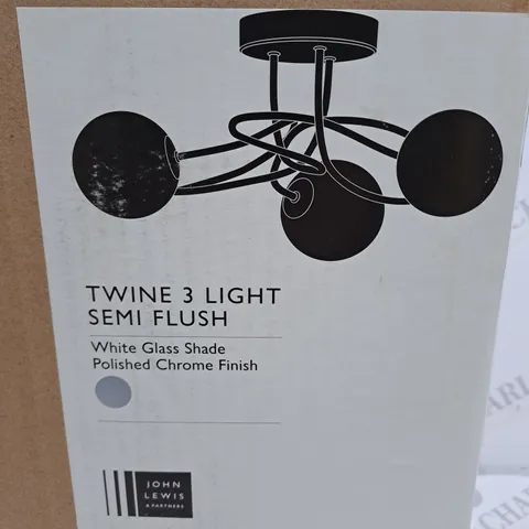 BOXED JOHN LEWIS TWINE 3 LIGHT SEMI FLUSH 
