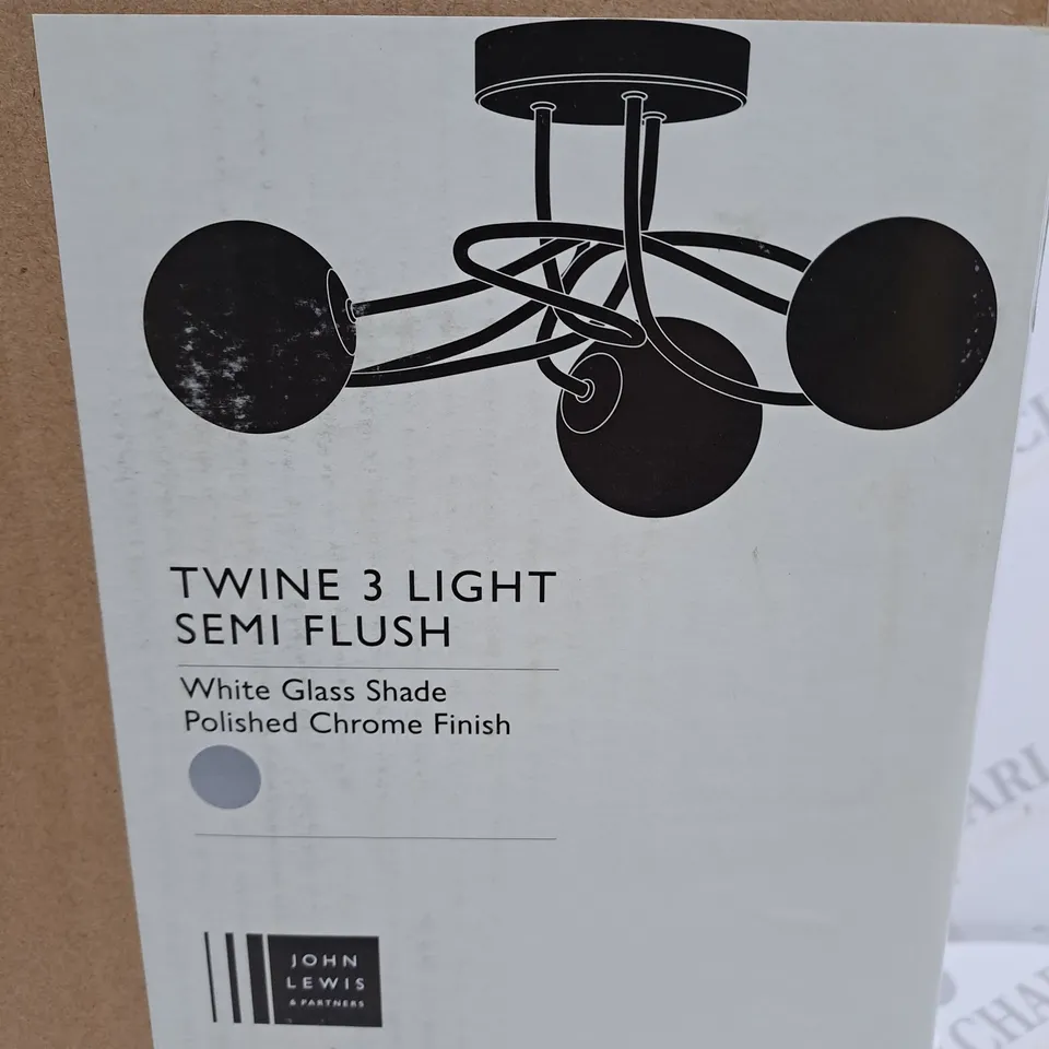 BOXED JOHN LEWIS TWINE 3 LIGHT SEMI FLUSH 