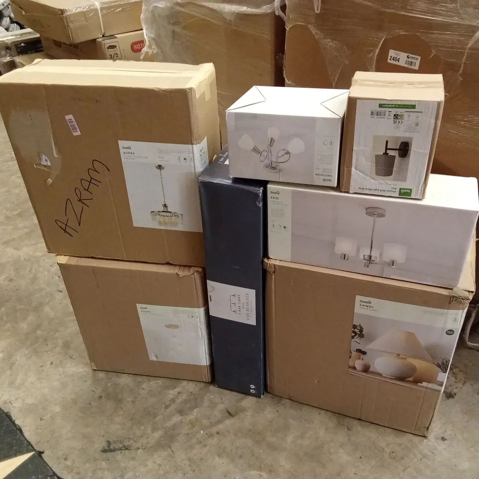 PALLET TO CONTAIN APPROXIMATELY 21 DESIGNER INDOOR LIGHTING PRODUCTS TO INCLUDE; CEILING LIGHTS, LAMPS, WALL LIGHTS ETC