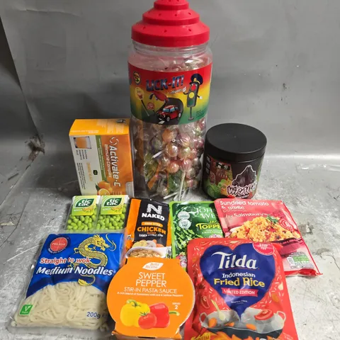APPROXIMATELY 7 ASSORTED FOOD &DRINK ITEMS TO INCLUDE - TIC TAC'S , FRIED RICE AND LOLLY POPS - COLLECTION ONLY