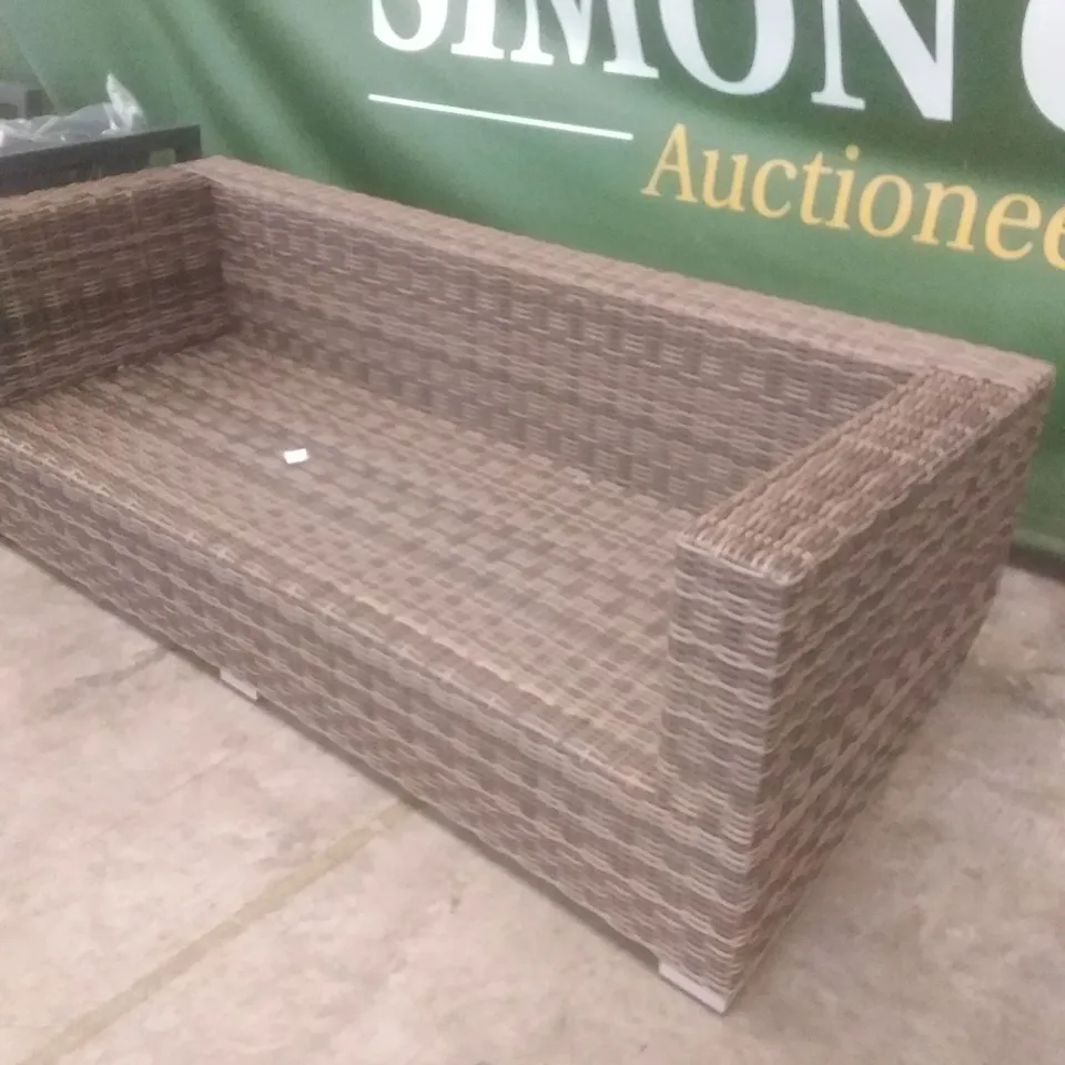 RATTAN EFFECT 3 SEATER GARDEN SOFA BROWN