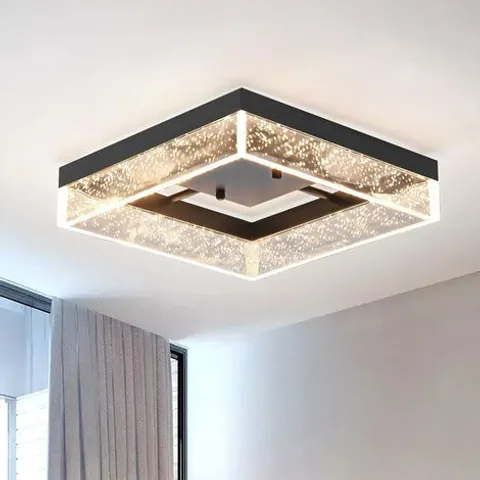 BOXED MODERN SQUARE BLACK CEILING LIGHT WITH SEEDED ACRYLIC AND METAL FRAME, LED CEILING LIGHTS WARM GLOW FIXTURE FOR BEDROOM, HALLWAY, SHOP, RESTAURANT, KITCHEN F