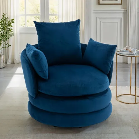 BOXED VELVET BLUE TERI ACCENT SWIVEL CHAIR (1 BOX)