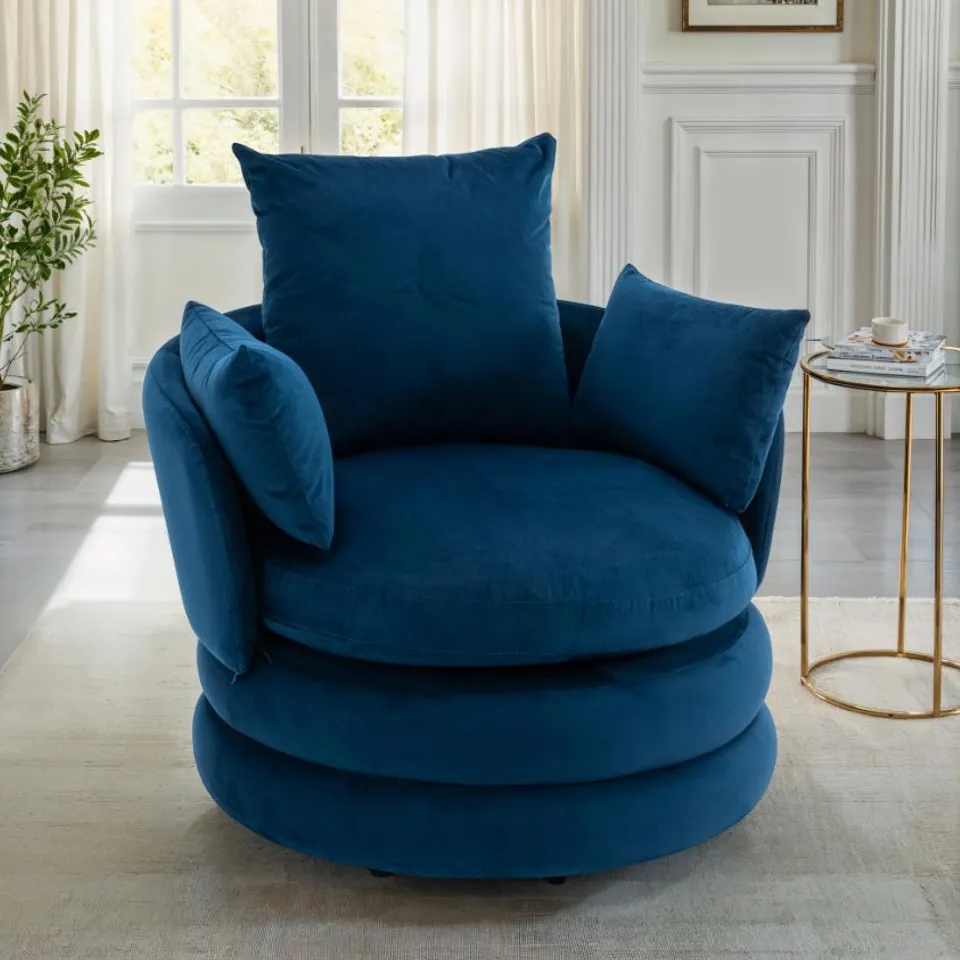 BOXED VELVET BLUE TERI ACCENT SWIVEL CHAIR (1 BOX)