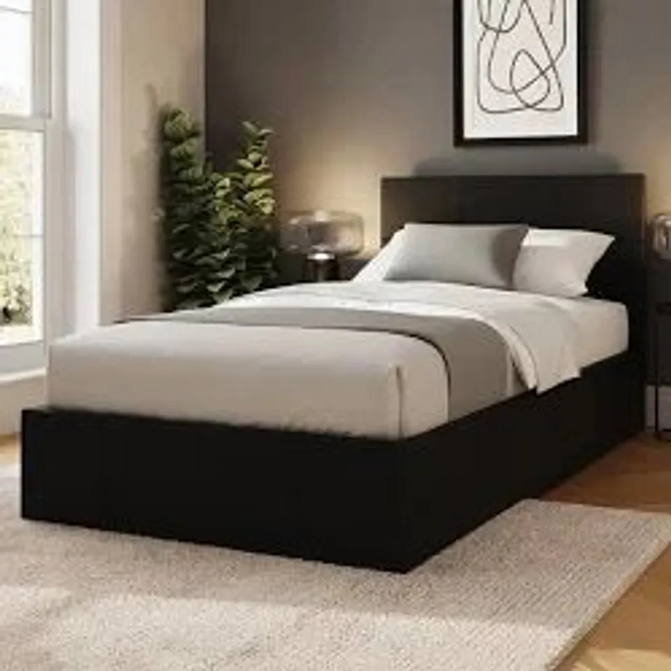 BOXED GFW SINGLE BLACK SIDE LIFT OTTOMAN BED (2 BOXES)