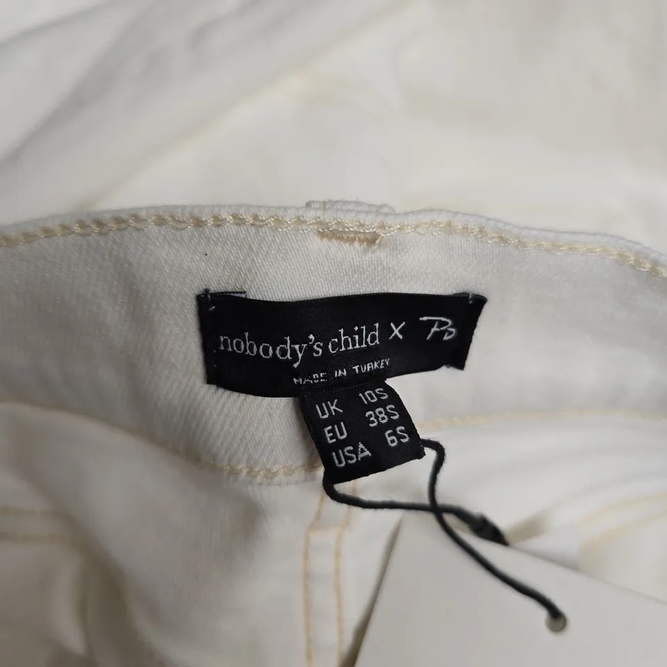 NOBODY'S CHILD X POPPY DELEVINGNE SHORT GALA STRETCH PALAZZO JEAN - CREAM, UK 10S