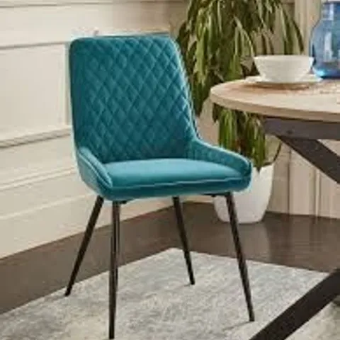 BOXED BUTTON BACK VELVET DINING CHAIRS (SET OF 2) - TEAL (1 BOX)
