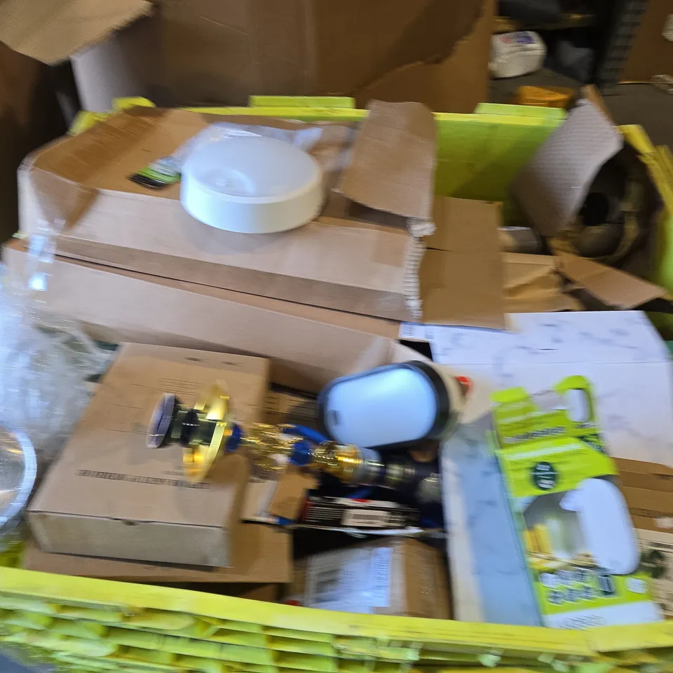 PALLET OF ASSORTED HOUSEHOLD ITEMS TO INCLUDE LIGHTS, MAKE UP MIRRORS AND WRAPPING PAPER 