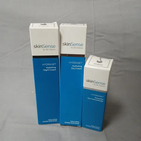 3 BOXED SKINSENSE BY ABI CLEEVE PRODUCTS TO INCLUDE HYDRANET NIGHT CREAM, HYDRANET DAY CREAM & EYE CONCENTRATE