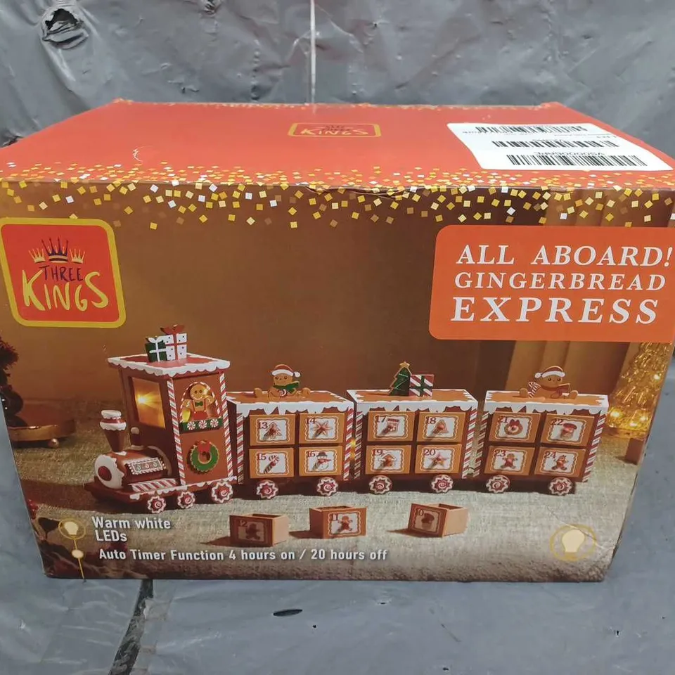 BOXED THREE KINGS GINGERBREAD TRAIN LIGHT UP ADVENT CALENDAR RRP £29.99