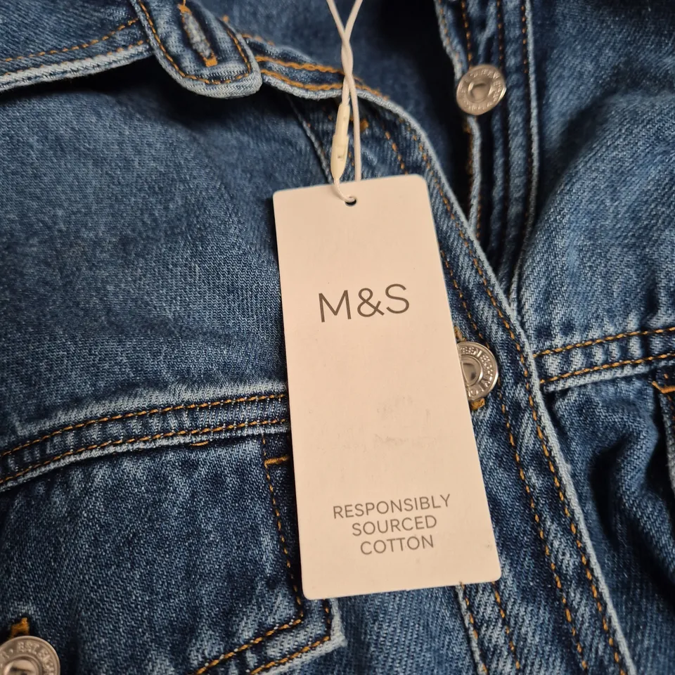 M&S DENIM SLEEVELESS SHIRT DRESS – BUTTON FRONT, CHEST POCKETS SIZE 16 