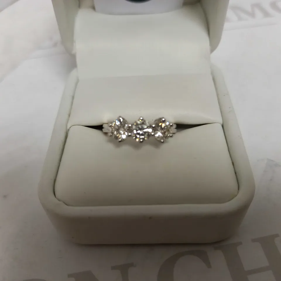 DESIGNER 18CT WHITE GOLD THREE STONE RING SET WITH DIAMONDS WEIGHING +-1.55CT