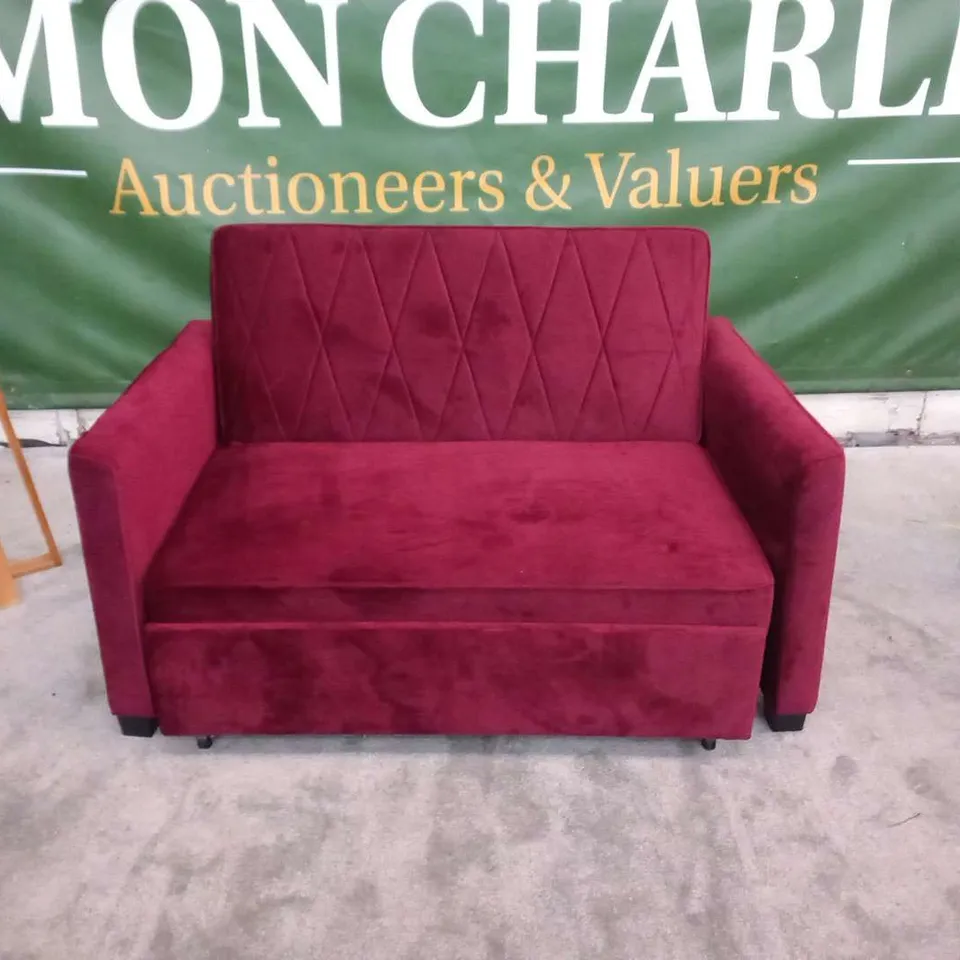 DESIGNER MATT CLARET VELVETEFFECT FABRC TWO SEATER SOFABD