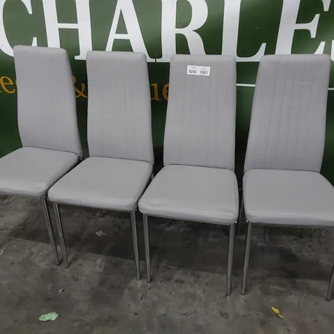 SET OF FOUR UPHOLSTERED DINING CHAIRS GREY PU ON CHROME LEGS