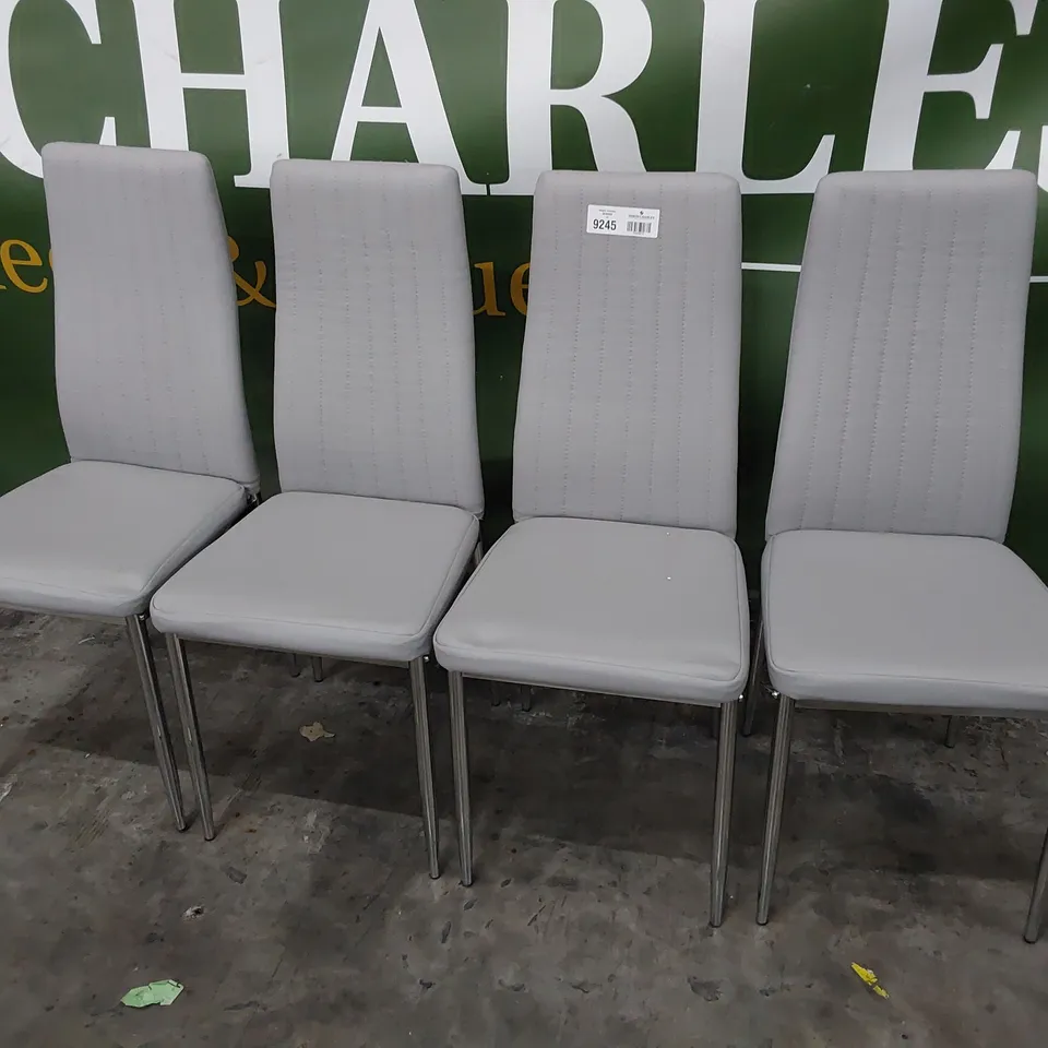 SET OF FOUR UPHOLSTERED DINING CHAIRS GREY PU ON CHROME LEGS