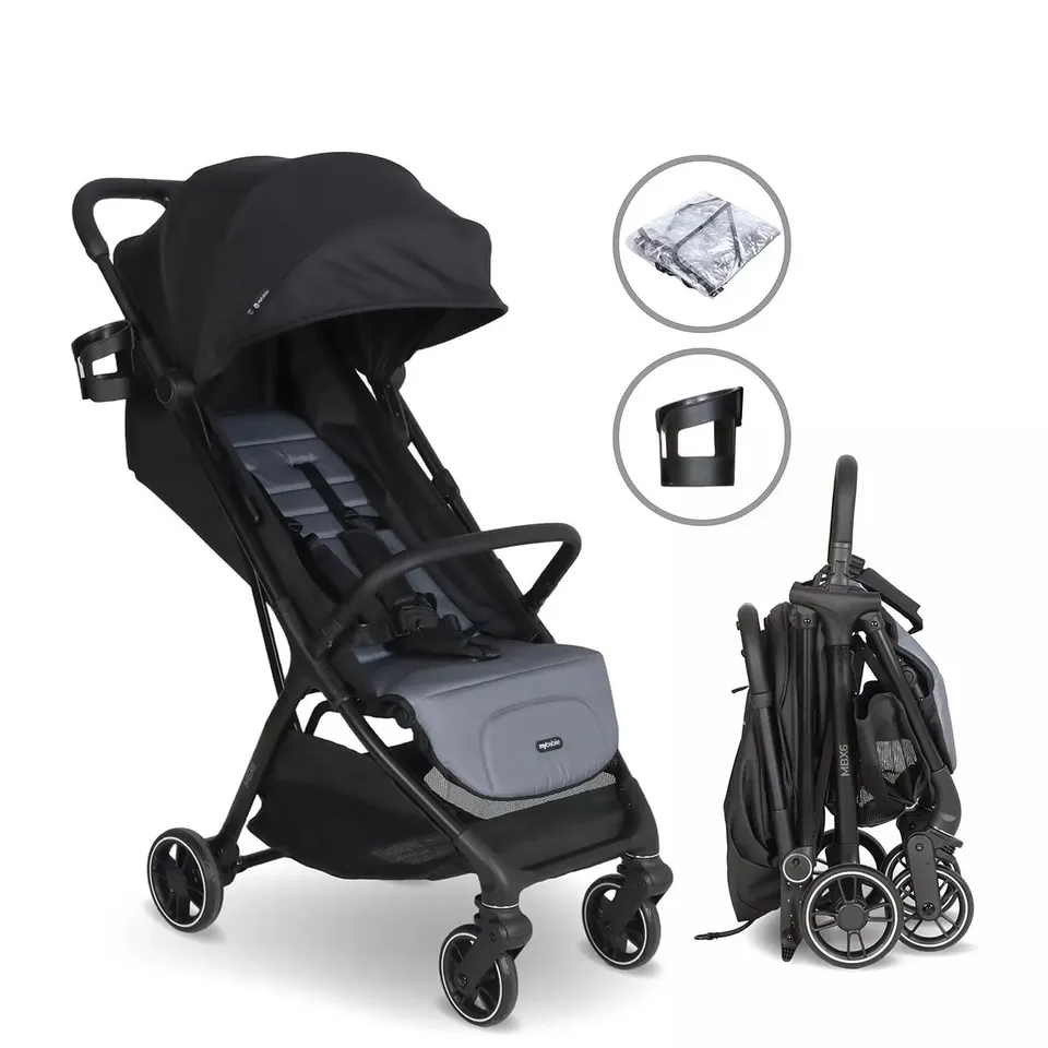 MY BABIIE MBX6 AUTO-FOLD COMPACT STROLLER - BLACK / GREY