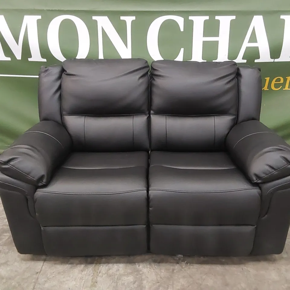 ALBION LUXURY FAUX LEATHER 2 SEATER HIGH BACK MANUAL RECLINER SOFA - BLACK RRP £549