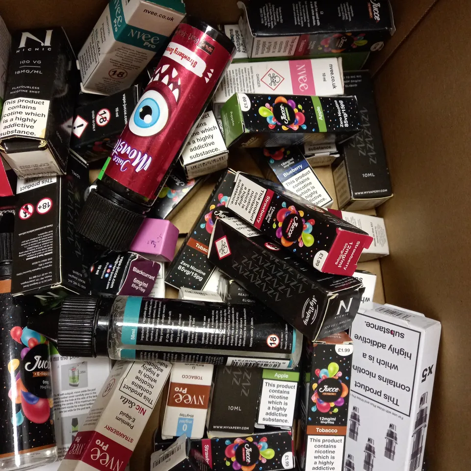 LOT OF APPROX 30 ASSORTED E-CIGARETTE LIQUIDS IN VARIOUS STRENGTHS AND FLAVOURS 