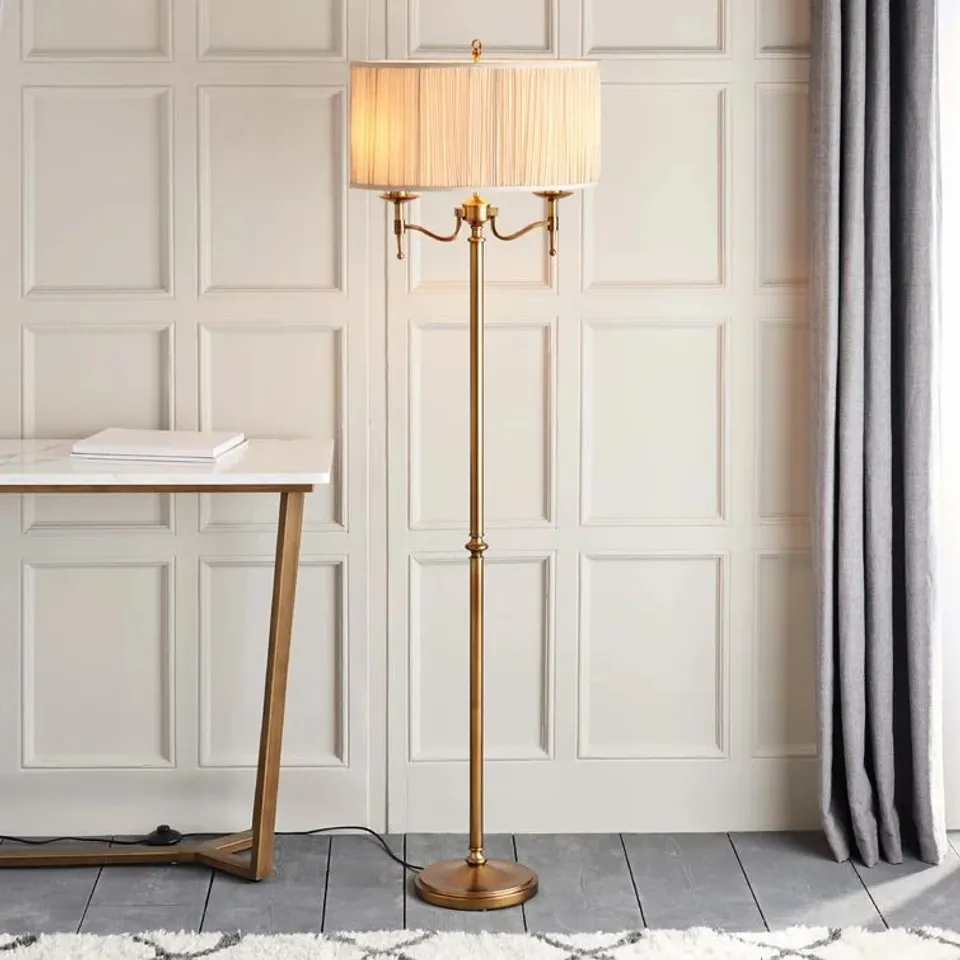 BOXED EMPERADOR 158CM FLOOR LAMP BASE ANTIQUE BRASS (2 BOXES)