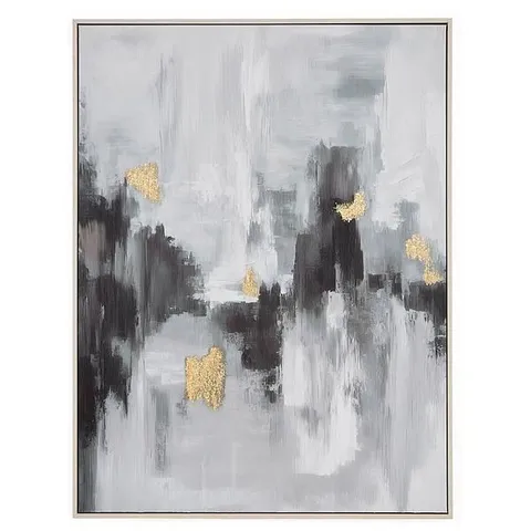 BOXED GREY ABSTRACT TEXTURED CAPPED CANVAS WITH GOLD LEAF 76x100cm (1 BOX)