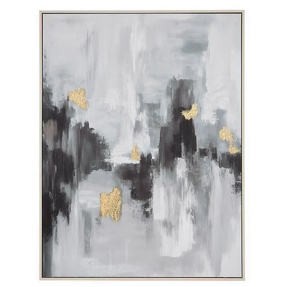 BOXED GREY ABSTRACT TEXTURED CAPPED CANVAS WITH GOLD LEAF 76x100cm (1 BOX)