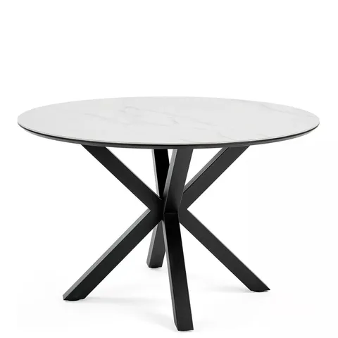 BOXED ARABELLA 120 CM CERAMIC ROUND DINING TABLE - BLACK/WHITE - COLLECTION ONLY 