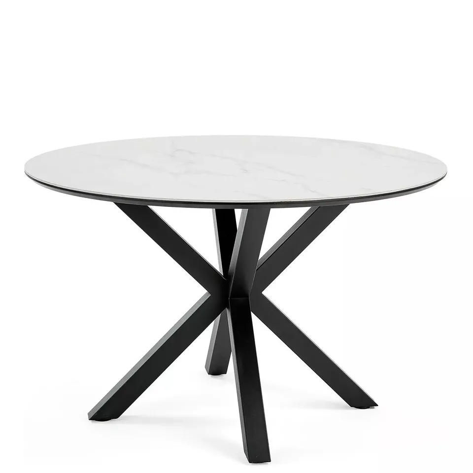 BOXED ARABELLA 120 CM CERAMIC ROUND DINING TABLE - BLACK/WHITE - COLLECTION ONLY 