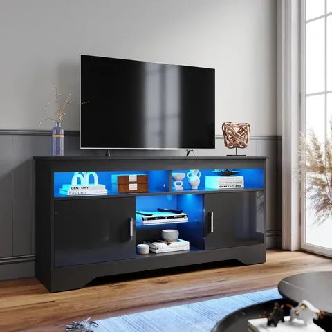 BOXED UNBRANDED TV CABINET RGB LED TOP PLATE WITH GLASS SHELVES 