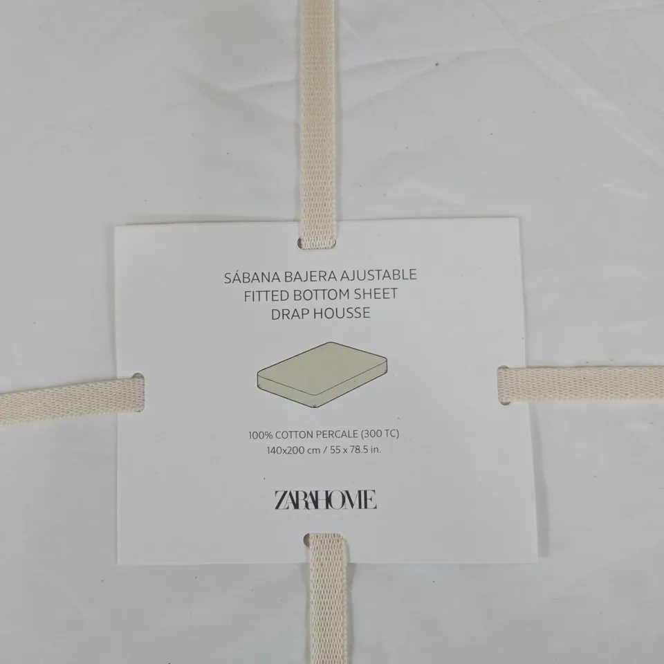ZARA HOME FITTED BOTTOM SHEET - 140 X 200 CM, 100% COTTON PERCALE (300TC) - WHITE