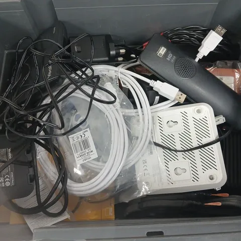 APPROXIMATELY 15 ASSORTED HOUSEHOLD PRODUCTS TO INCLUDE CABLES, REMOTE CONTROLS AND SKY BOX 