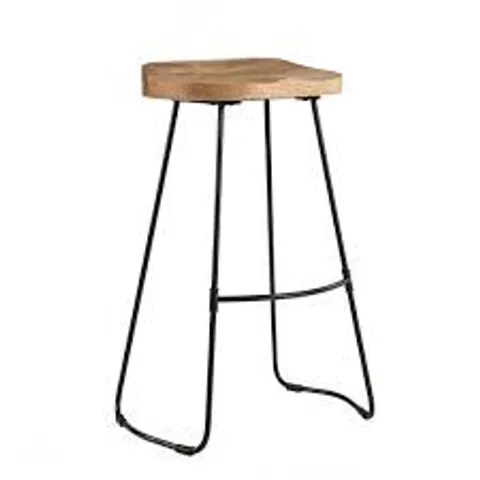 BOXED COMPASS SADDLE SEAT BAR STOOL - BLACK & NATURAL WOOD (1 BOX)