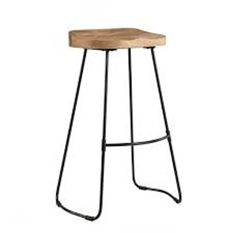 BOXED COMPASS SADDLE SEAT BAR STOOL - BLACK & NATURAL WOOD (1 BOX)