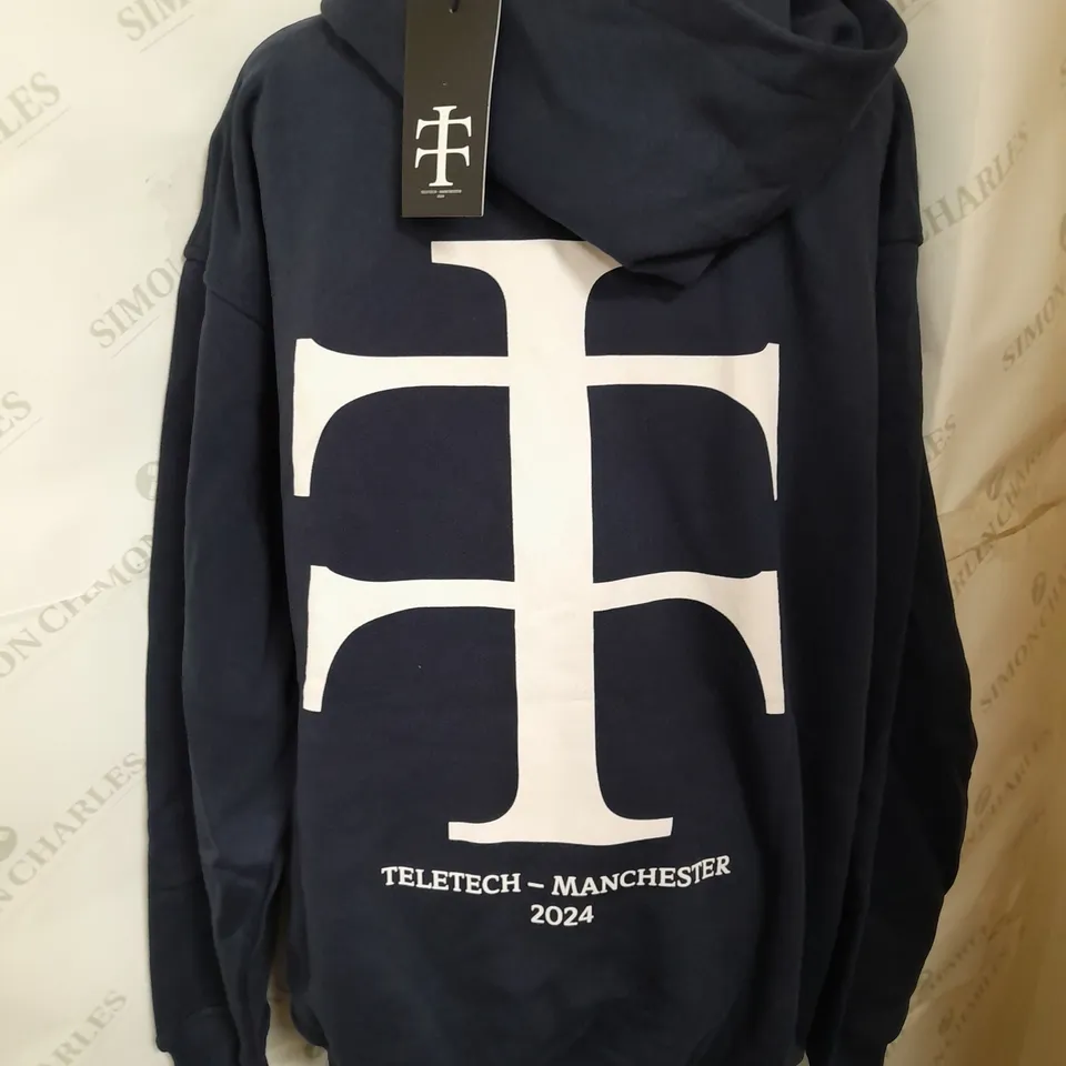 TELETECH PRINTED HOODIE IN NAVY SIZE M