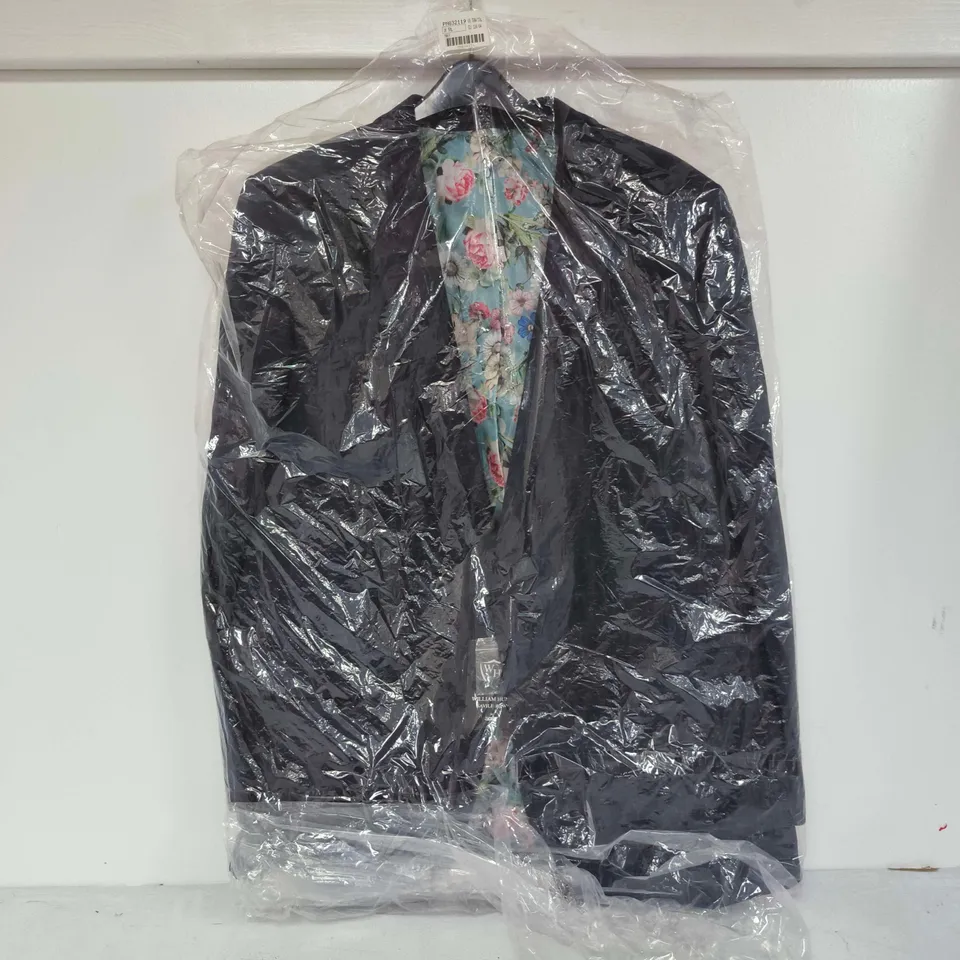 APPROXIMATELY 11 WILLIAM HUNT FLANNEL SUIT JACKETS LONG IN NAVY IN VARIOUS SIZES