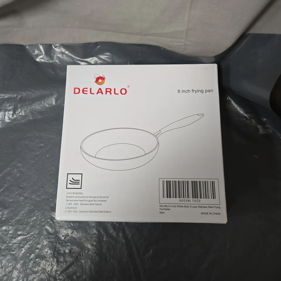 DELARLO 8 INCH FRYING PAN – BOXED, 3-PLY STAINLESS STEEL BOXED